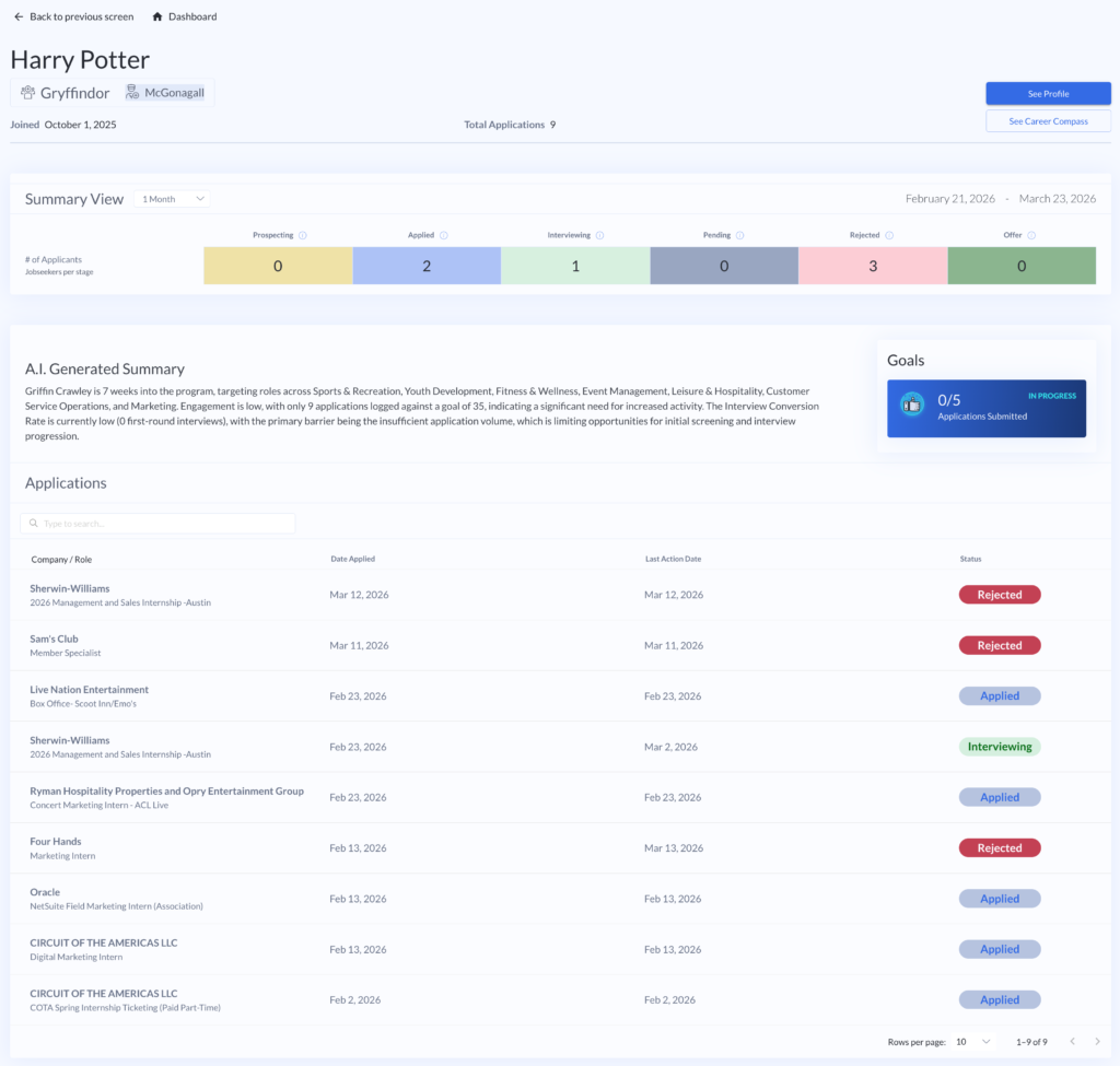 Coach Portal - Student Details