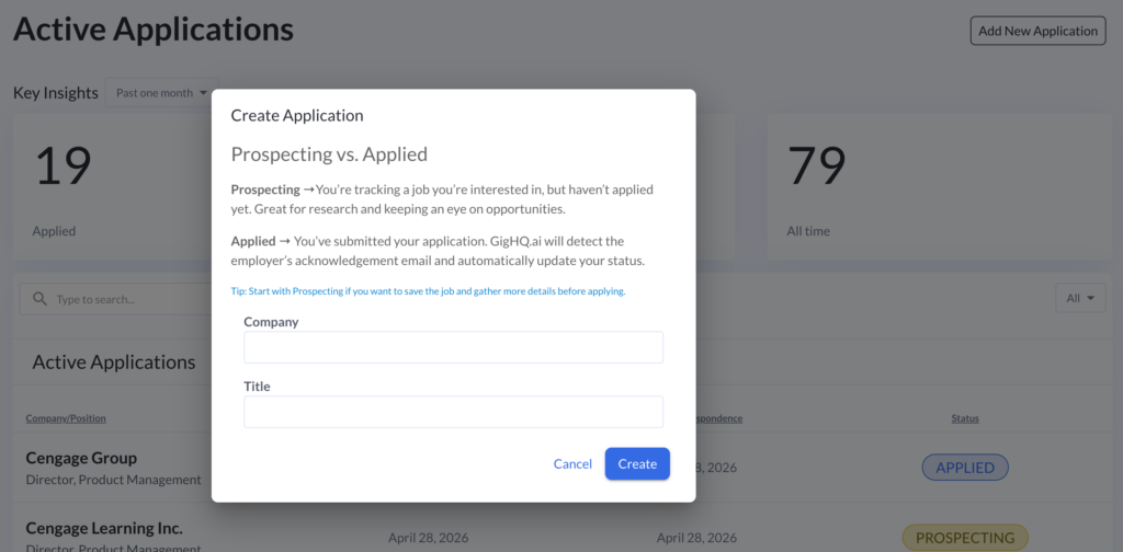 GigHQ.ai - Active Applications - Create Application