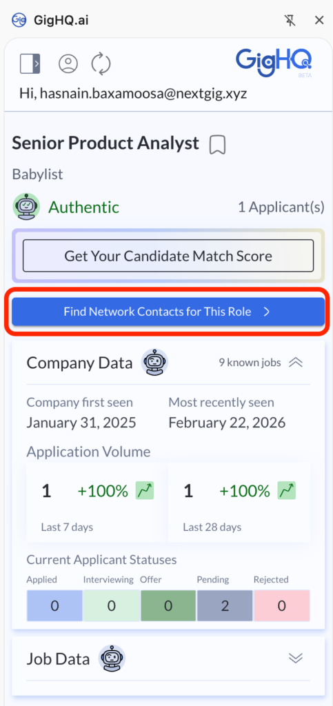 GigHQ.ai Browser Extension - Find Network Contacts